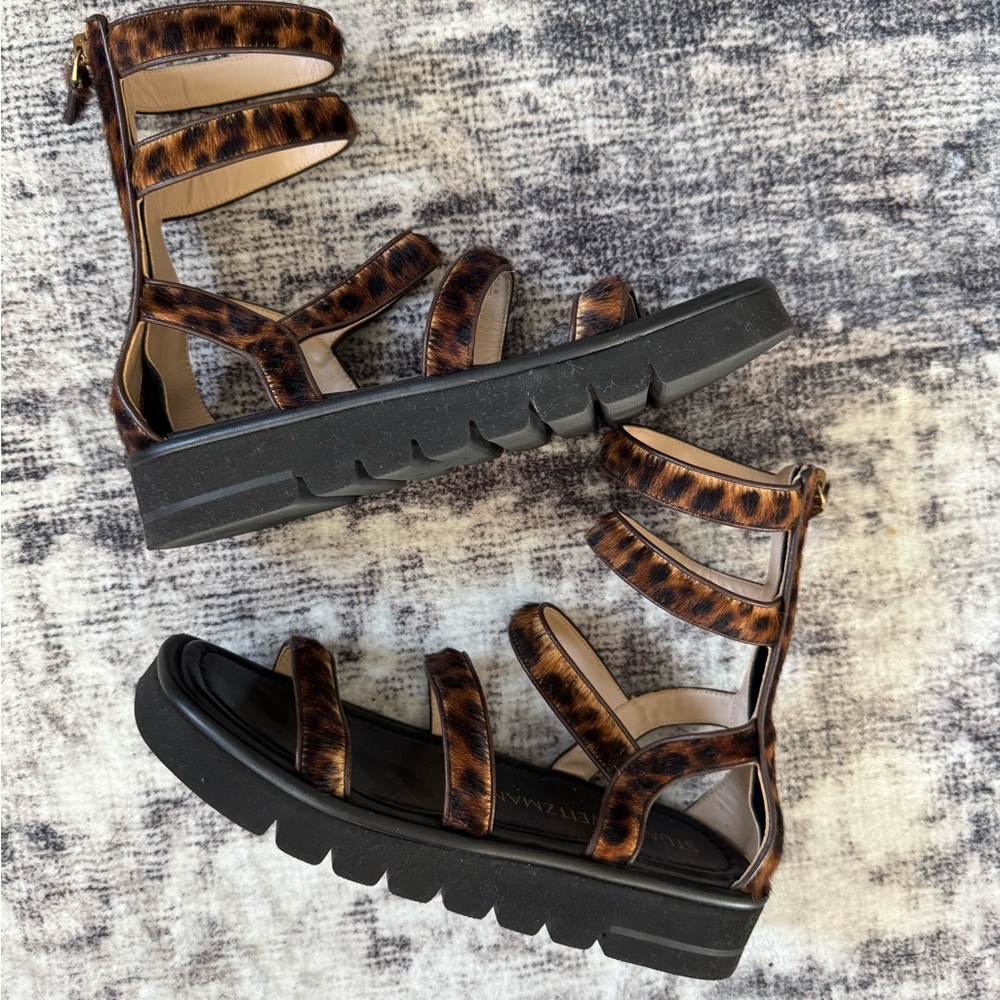 Stuart Weitzman Leopard Print Strappy Gladiator S… - image 1